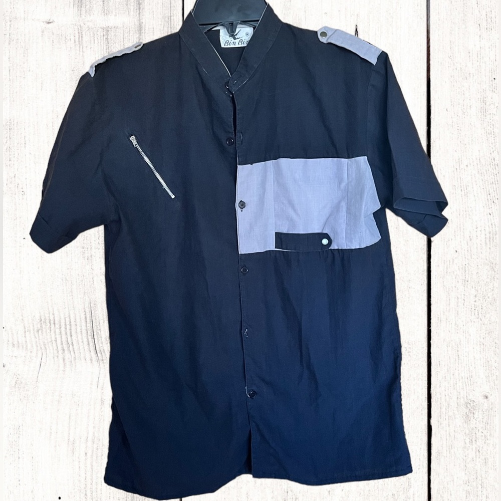 Unique button down shirt Gray and White